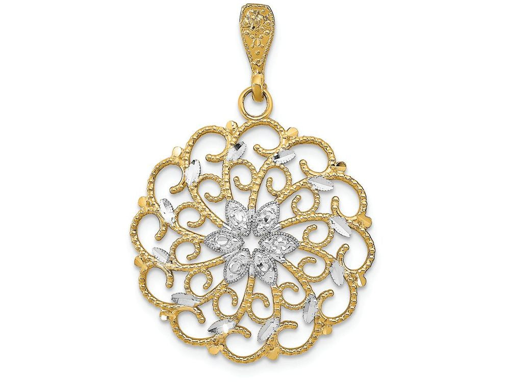 FJC Finejewelers 14k Two-tone Gold Scalloped Wave Center Accents Bright Cut Charm