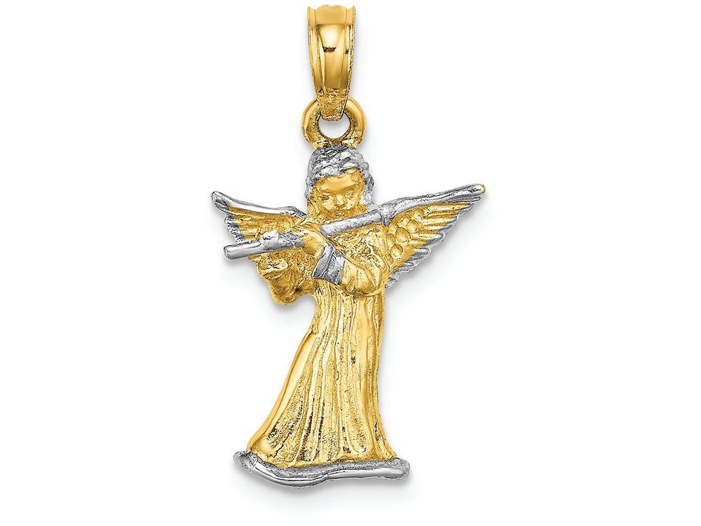 FJC Finejewelers 14k Two-tone Gold 3d Angel Playing Flute Christmas Charm