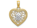 FJC Finejewelers 14k Two-tone Gold Beaded Heart Flower Filigree Centertwo-color Charm