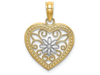 FJC Finejewelers 14k Two-tone Gold Beaded Heart Flower Filigree Centertwo-color Charm
