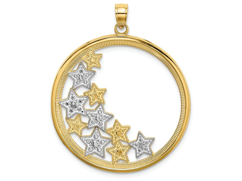 FJC Finejewelers 14k Two-tone Gold Side Cluster Of Bright Cut Stars In Round Frame Two-color Charm