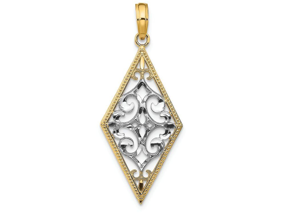 FJC Finejewelers 14k Two-tone Gold Diamond Shape Cut-out Filigree Charmtwo-color