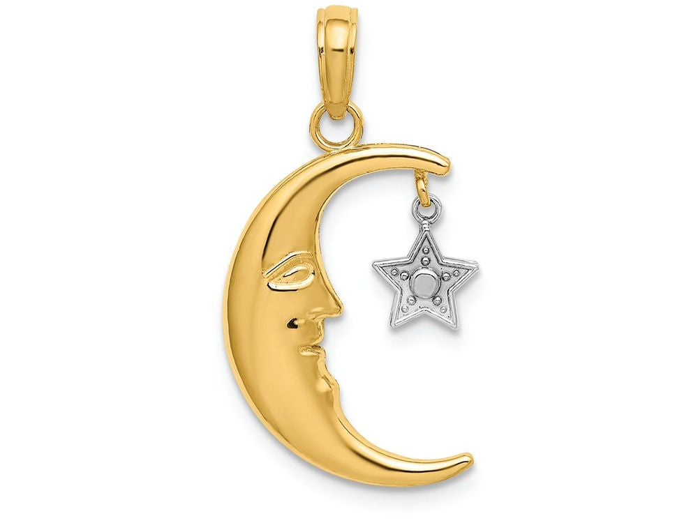 FJC Finejewelers 14k Two-tone Gold Half Moon with Dangling White Startwo-color Moveable Charm
