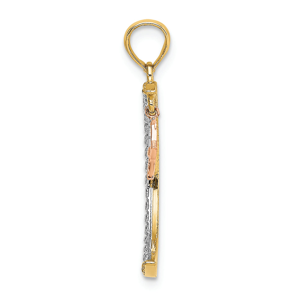FJC Finejewelers 14k Two-tone Gold Bright Cut Moon with Star Dangling From Toptri-color Charm