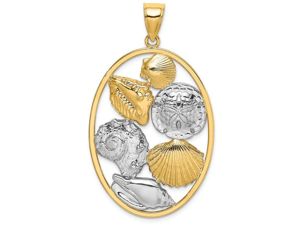 FJC Finejewelers 14k Two-tone Gold Shell Cluster In Oval Frametwo-color Charm