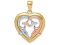 FJC Finejewelers 14k Two-tone Gold Dolphins In Heart Frametri-color Charm
