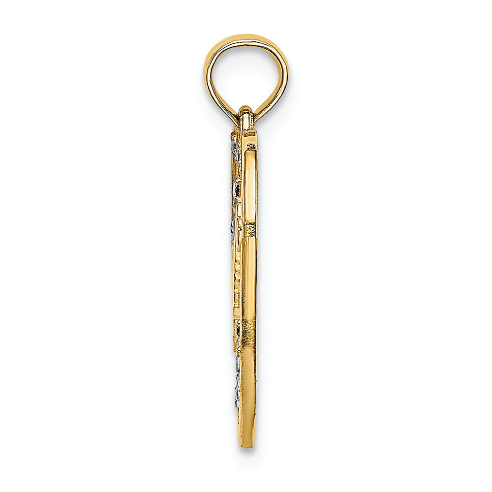 FJC Finejewelers 14k Two-tone Gold Dream In Heart Frame with Floating Bright Cut Star Accents Charm