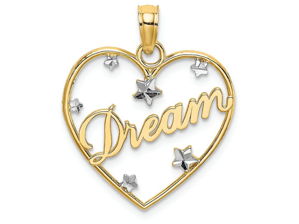 FJC Finejewelers 14k Two-tone Gold Dream In Heart Frame with Floating Bright Cut Star Accents Charm