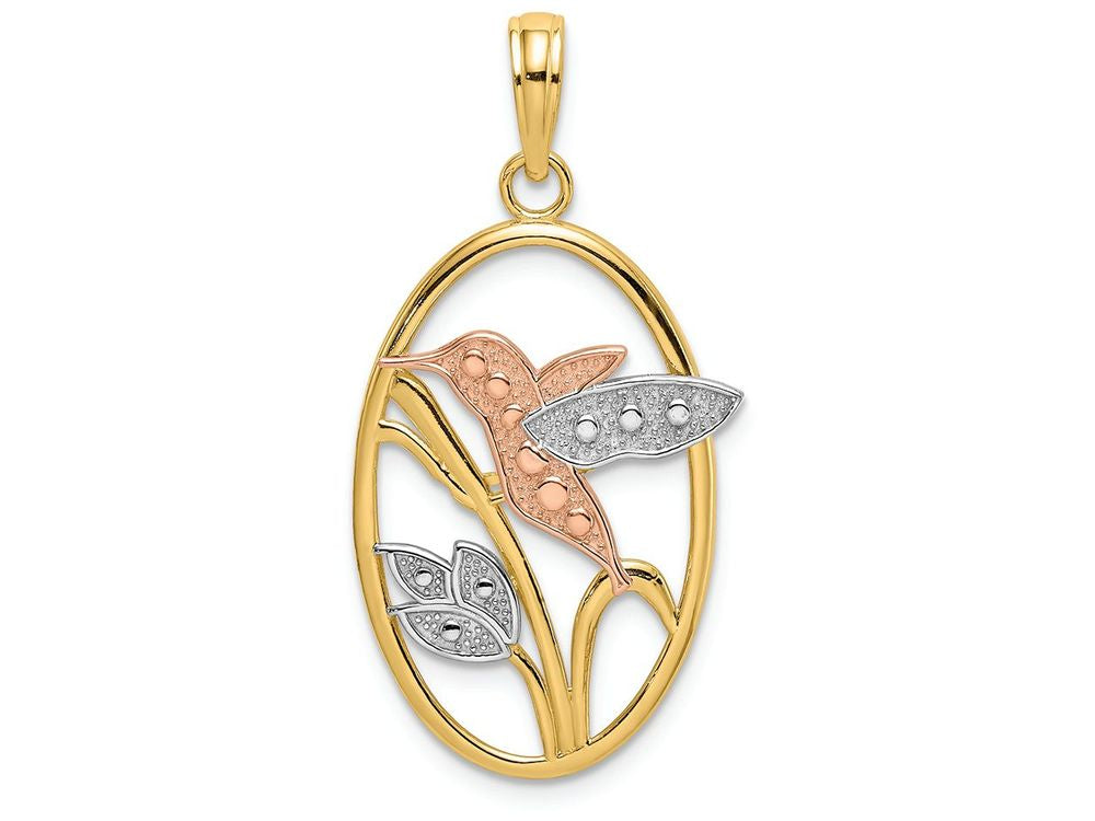 FJC Finejewelers 14k Two-tone Gold Hummingbird Flowers In Oval Frametri-color Charm