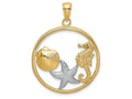 FJC Finejewelers 14k Two-tone Gold Scallop White Starfish Seahorse In Round Frame Charm