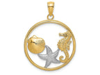 FJC Finejewelers 14k Two-tone Gold Scallop White Starfish Seahorse In Round Frame Charm