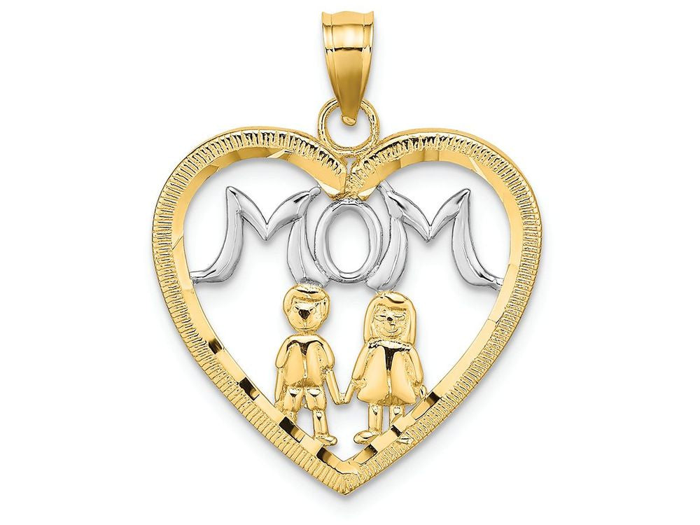 FJC Finejewelers 14k Yellow Gold with Rhodium Heart with 2 Kids White Mom Inside Charm