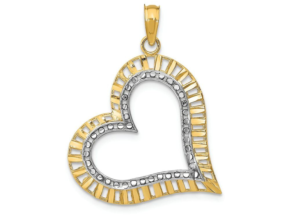 FJC Finejewelers 14k Two-tone Gold Large Tilted Heartbright Cut Charm