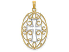 FJC Finejewelers 14k Yellow Gold with with Rhodium White Cross In Beaded Filigree Oval Frame Charm