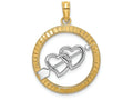 FJC Finejewelers 14k Two-tone Gold Double Hearts with Arrow Inside Bright Cut Round Frame Charm