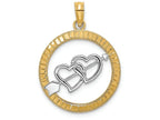 FJC Finejewelers 14k Two-tone Gold Double Hearts with Arrow Inside Bright Cut Round Frame Charm