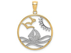 FJC Finejewelers 14k Two-tone Gold Sun Sailboat Water Seagulls In Round Frametwo-color Charm