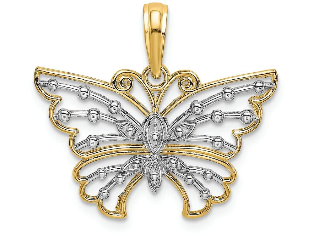FJC Finejewelers 14k Two-tone Gold Butterfly Dc Accents On Wingstwo-color Charm