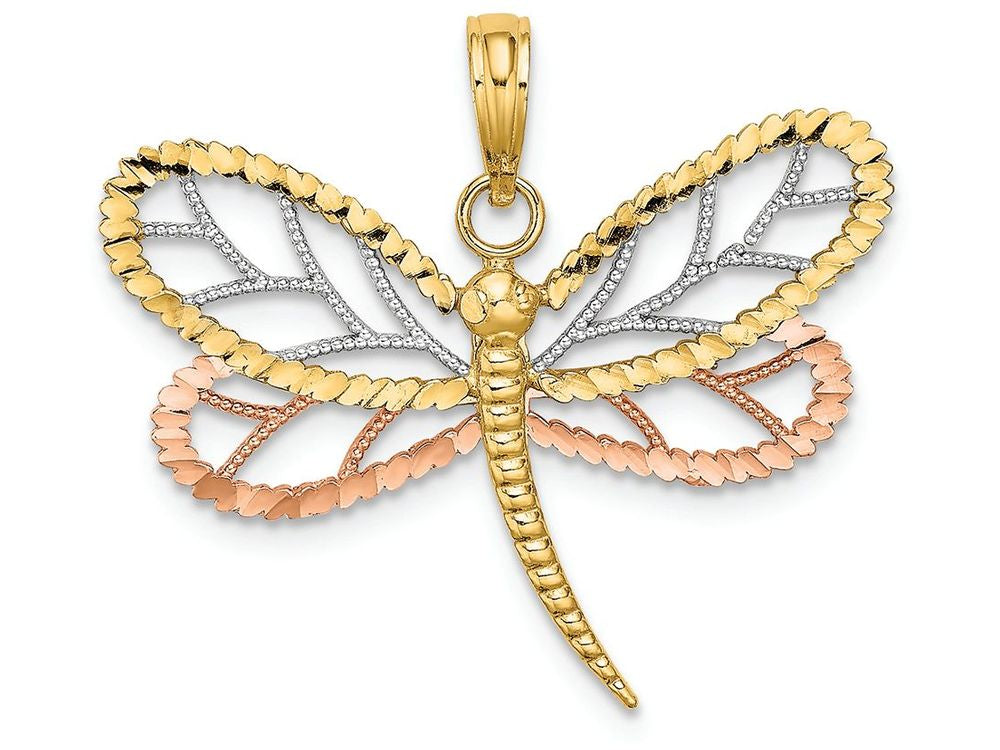 FJC Finejewelers 14k Two-tone Gold Dragonfly with Beaded Dc Wingstri-color Charm