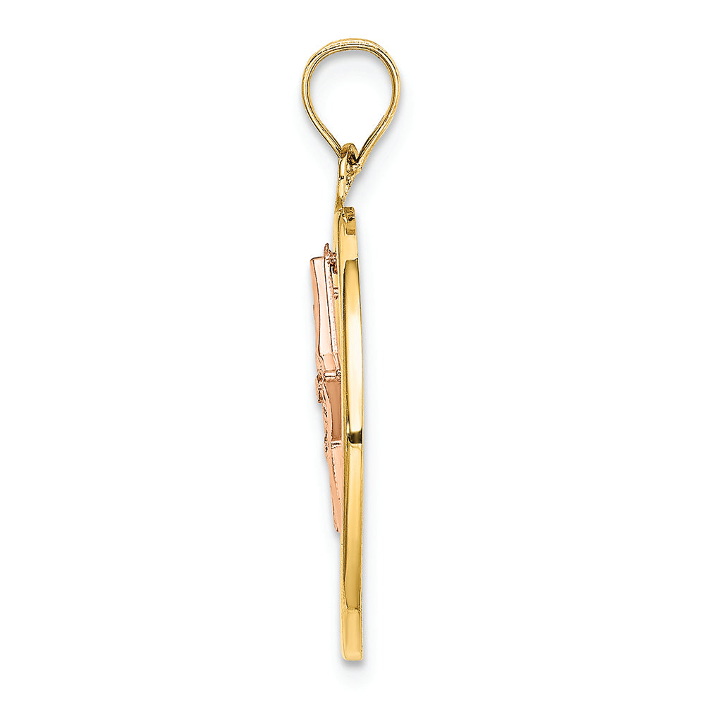 FJC Finejewelers 14k Two-tone Gold Bright Cut Pink Star Dangling Inside Round Frametri-color Charm
