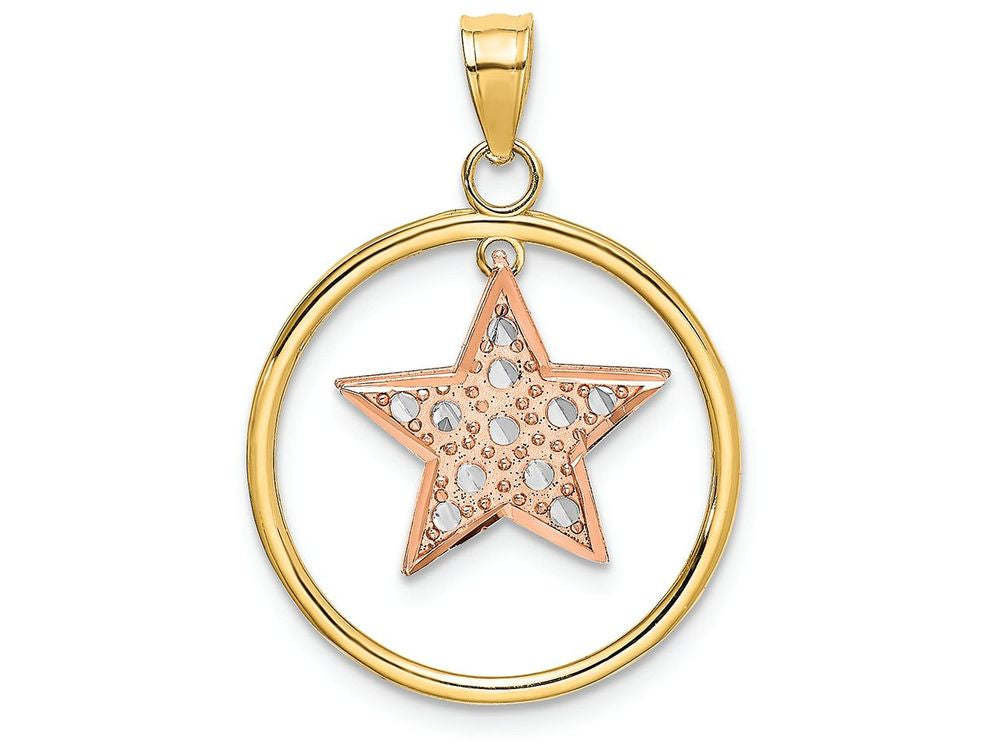 FJC Finejewelers 14k Two-tone Gold Bright Cut Pink Star Dangling Inside Round Frametri-color Charm