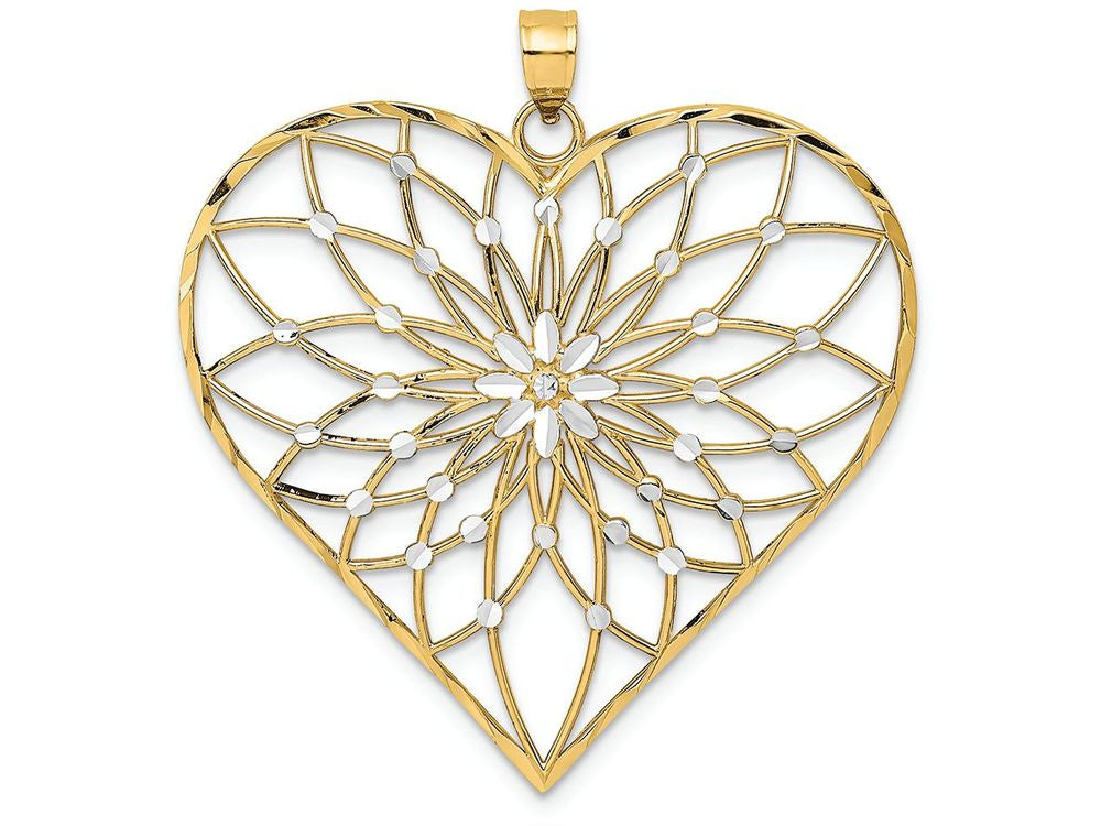 FJC Finejewelers 14k Two-tone Gold Heart with Starburst Center ~ Two-color Bright Cut Charm