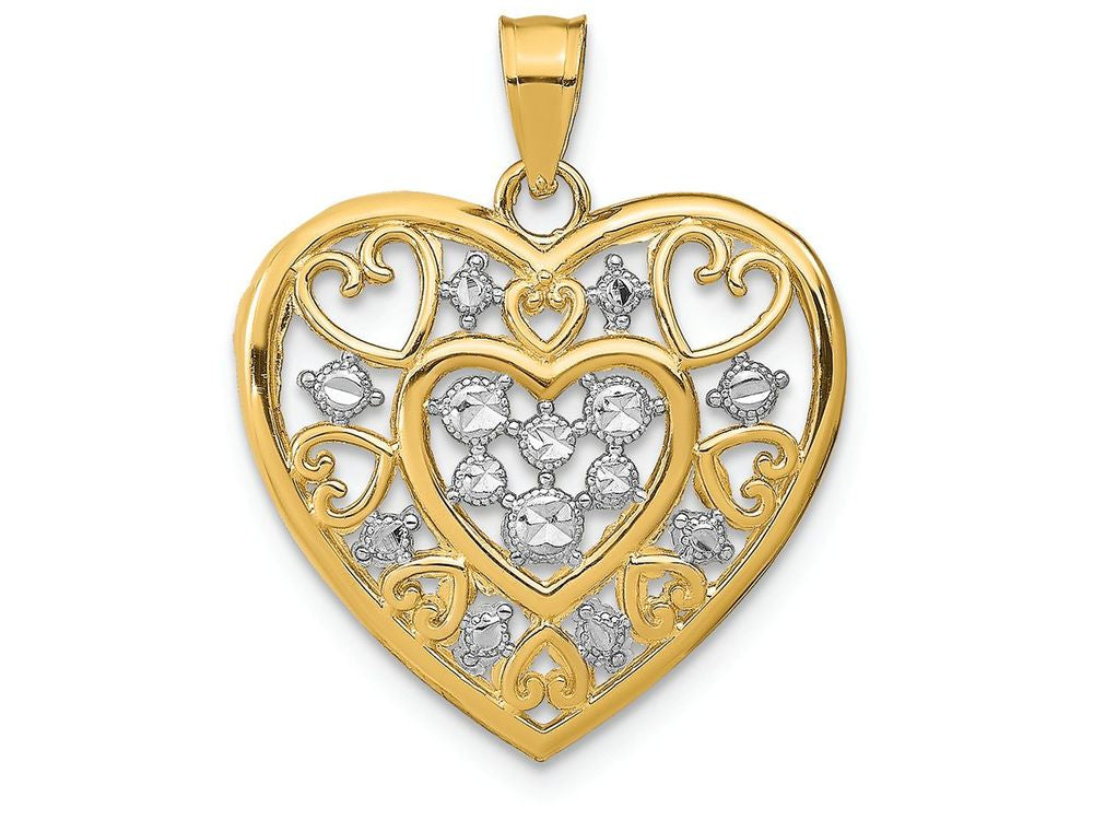 FJC Finejewelers 14k Two-tone Gold Heart Cut-out Filigree White Accent Charm