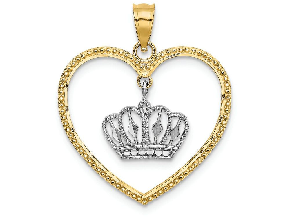FJC Finejewelers 14k Two-tone Gold Beaded Heart Frame Crown Dangling Inside Charm