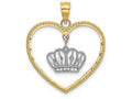 FJC Finejewelers 14k Two-tone Gold Beaded Heart Frame Crown Dangling Inside Charm