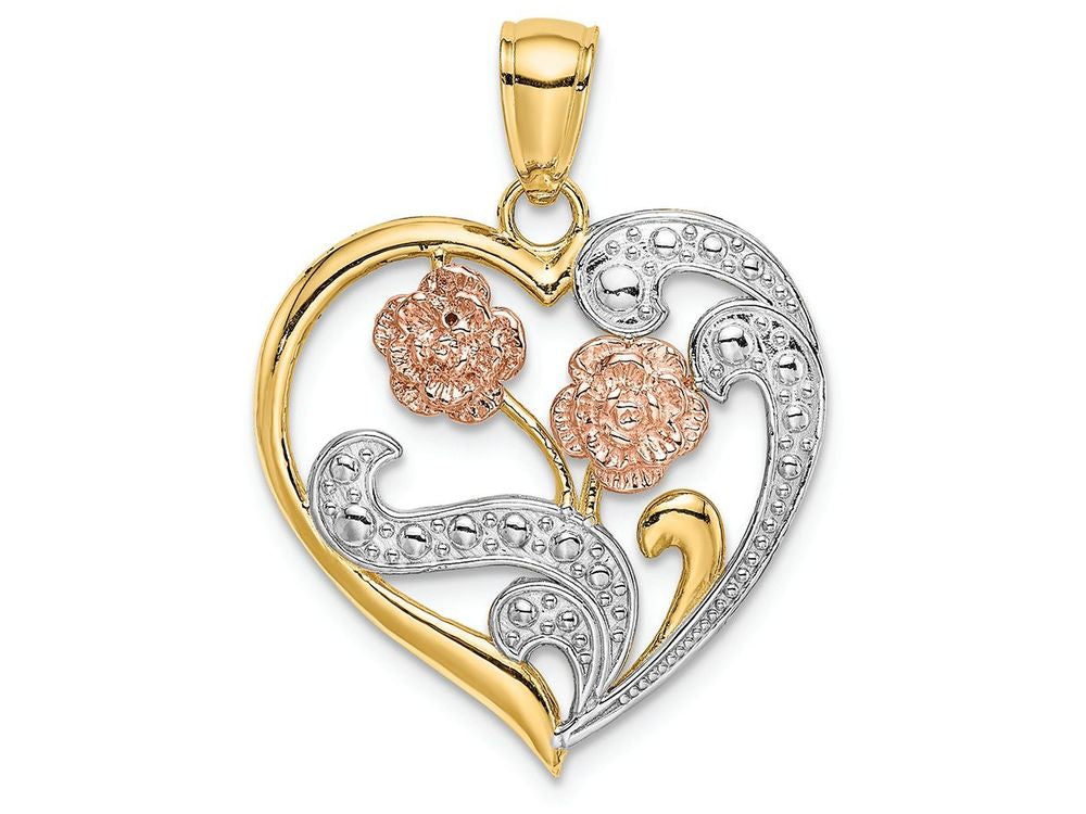 FJC Finejewelers 14k Two-tone Gold Heart with Flowers Swirlstri-color Charm