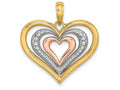 FJC Finejewelers 14k Two-tone Gold Alternating Triple Inset Hearttri-color Polish Beaded Charm