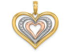 FJC Finejewelers 14k Two-tone Gold Alternating Triple Inset Hearttri-color Polish Beaded Charm