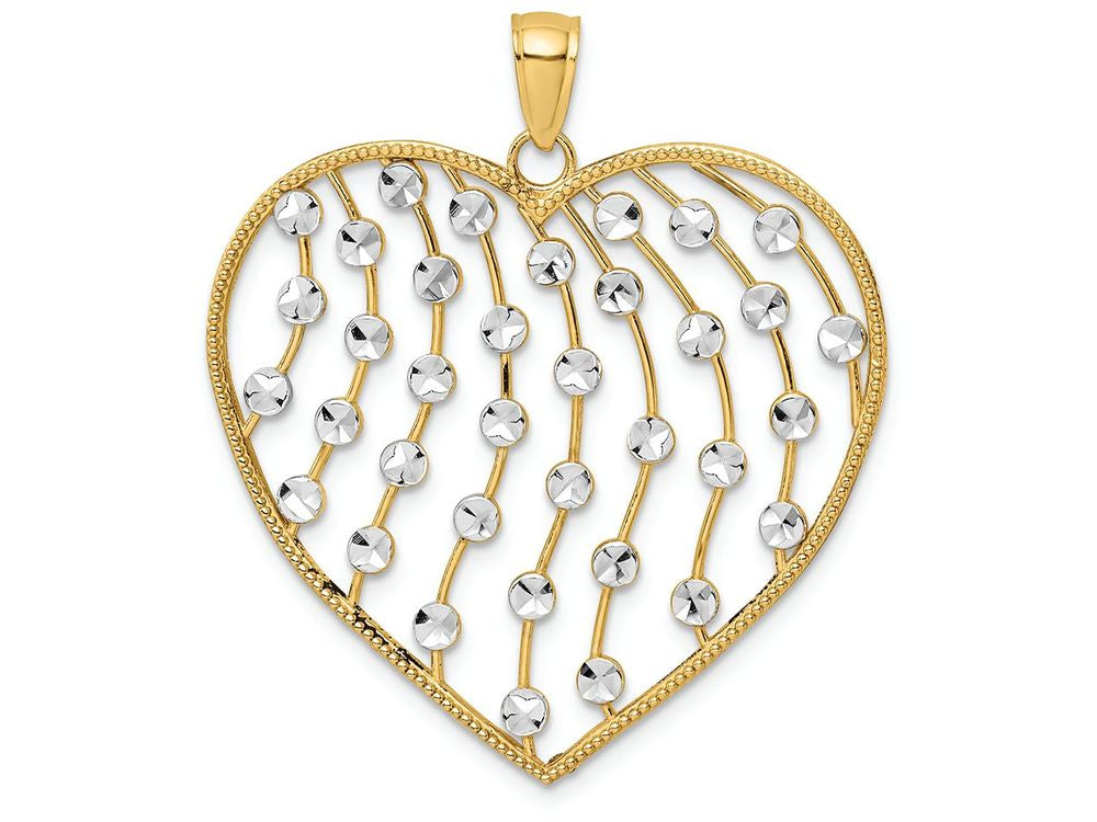FJC Finejewelers 14k Two-tone Gold Beaded Heart with Cascading White Bright Cut Accentstwo-color Charm