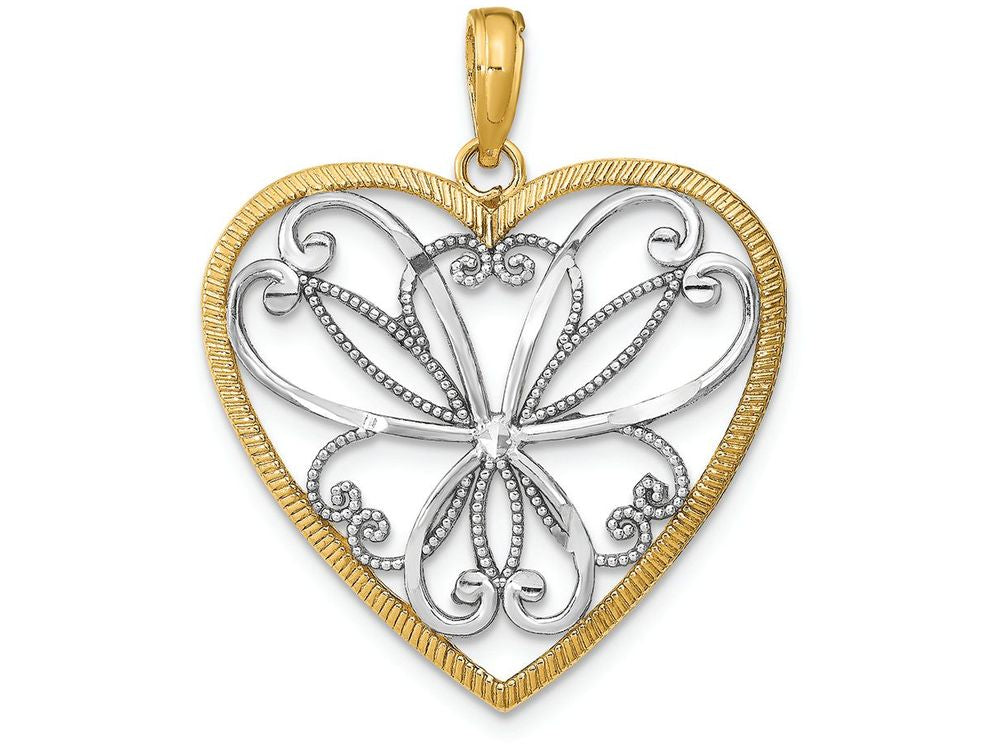 FJC Finejewelers 14k Two-tone Gold Heart Filigree Centertwo-color Charm
