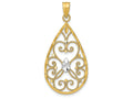 FJC Finejewelers 14k Two-tone Gold Teardrop with Beaded Heart Filigree White Bright Cut Center Charm