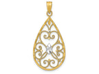 FJC Finejewelers 14k Two-tone Gold Teardrop with Beaded Heart Filigree White Bright Cut Center Charm