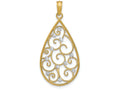 FJC Finejewelers 14k Two-tone Gold Teardrop with Beaded Filigree White Bright Cut Dots Charm