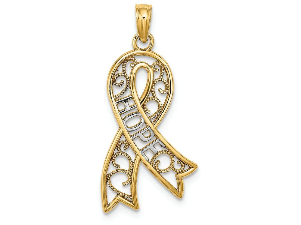 FJC Finejewelers 14k Yellow Gold Tt Filigree Ribbon Hopetwo-color Charm