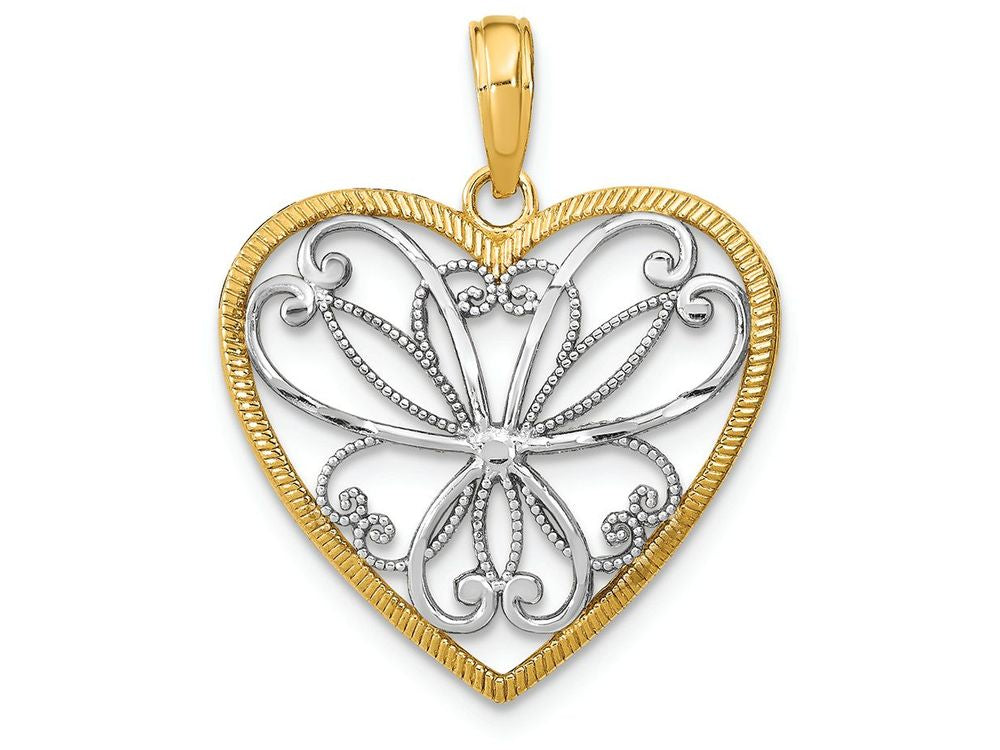 FJC Finejewelers 14k Two-tone Gold Heart Filigree Centertwo-color Charm
