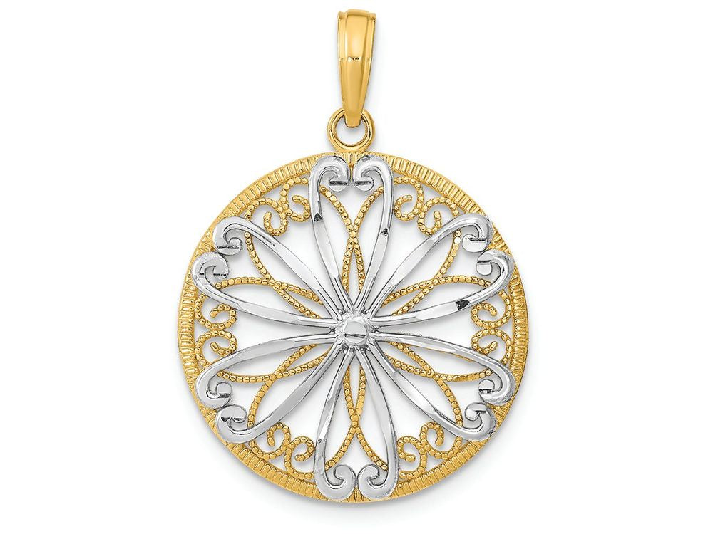 FJC Finejewelers 14k Two-tone Gold Round Frame with Filigree Center Charm Two-color