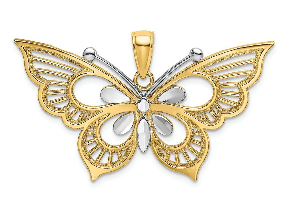 FJC Finejewelers 14k Two-tone Gold Butterfly Bright Cut Center Charm