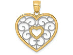 FJC Finejewelers 14k Two-tone Gold Heart Filigree Yellow Center Heart Charm