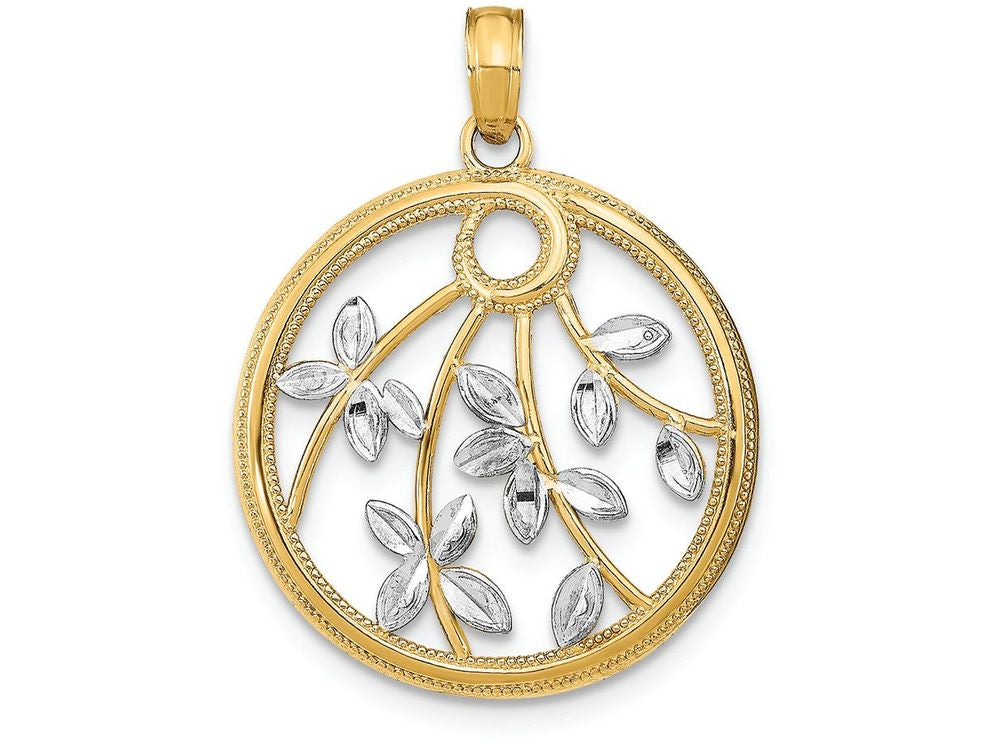FJC Finejewelers 14k Two-tone Gold Round Frame Leaves Charm