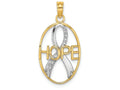 FJC Finejewelers 14k Yellow Gold with with Rhodium Hope Ribbon In Oval Frametwo-color Charm