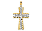 FJC Finejewelers 14k Yellow Gold with with Rhodium Cross with Bright Cut Edge White Flower Design Center Charm