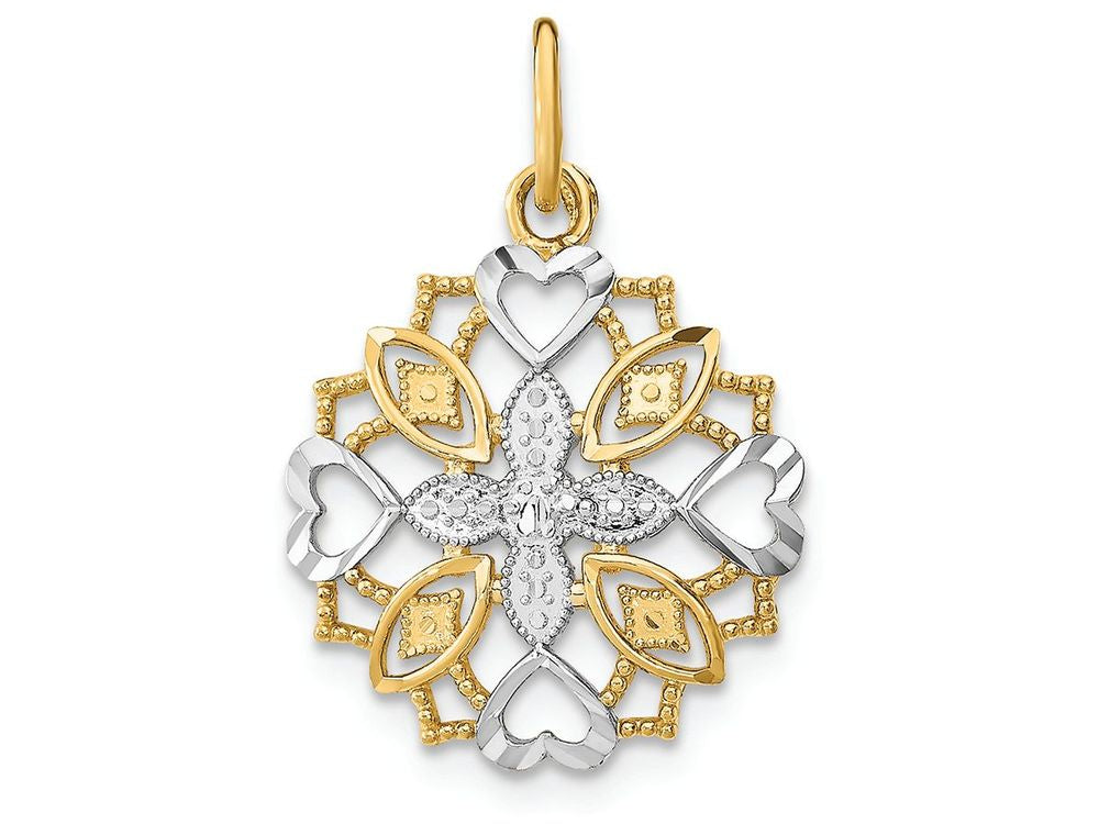 FJC Finejewelers 14k Two-tone Gold Small White Center Flower with Heart Edges Charm