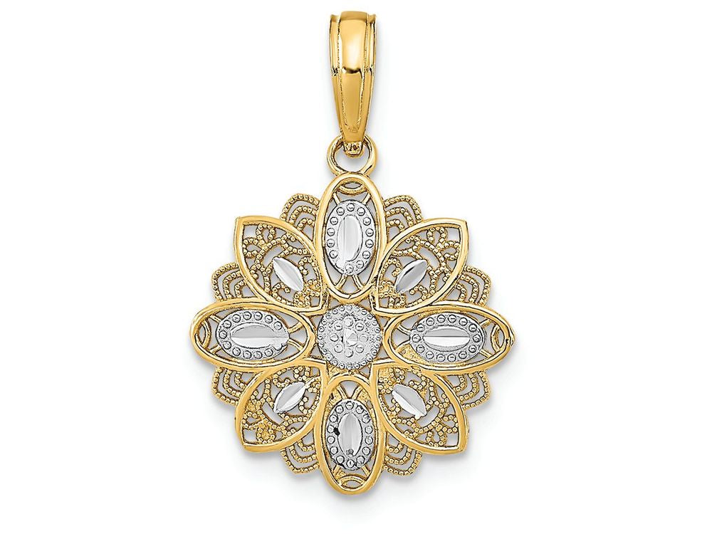 FJC Finejewelers 14k Two-tone Gold Small Flower with Filigree Charm Bright Cut Petals O-ring