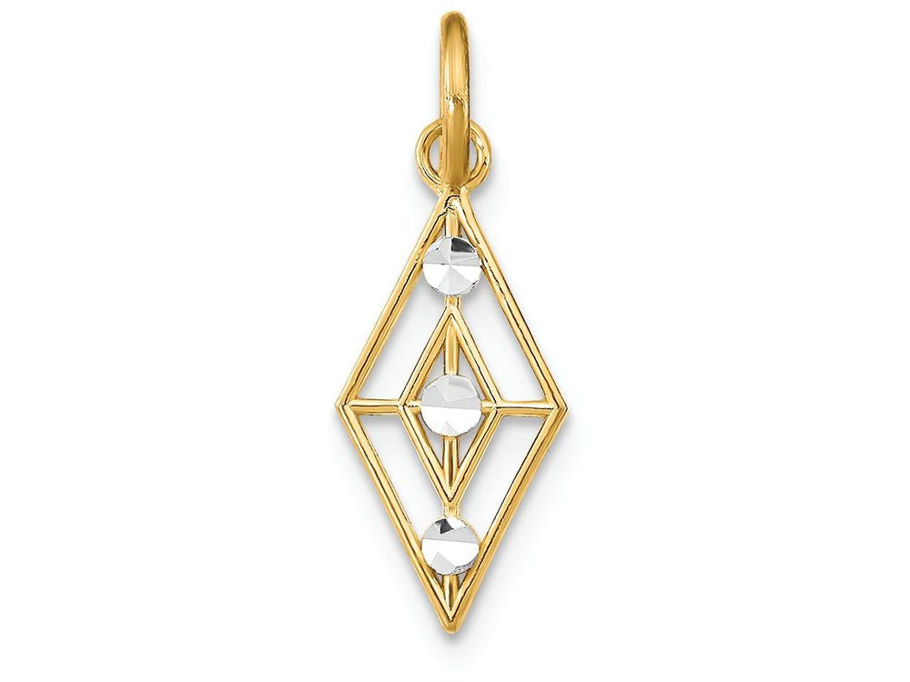 FJC Finejewelers 14k Two-tone Gold Small Diamond Shape Charm Cut-out Bright Cut Accents O-ring