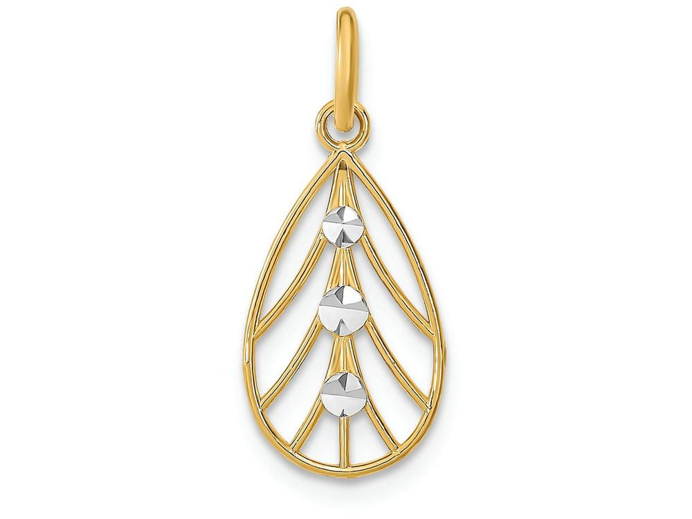 FJC Finejewelers 14k Two-tone Gold Small Teardrop with Lines Charm Bright Cut Accent O-ring