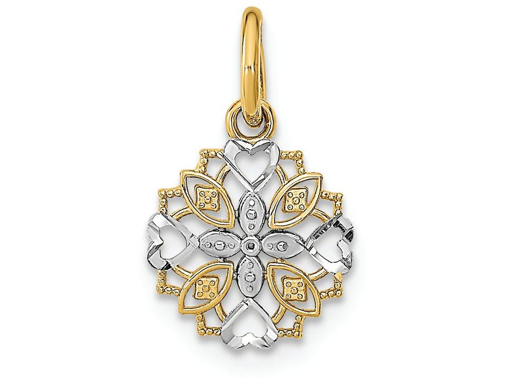 FJC Finejewelers 14k Two-tone Gold Mini White Center Flower with Heart Edge Charm